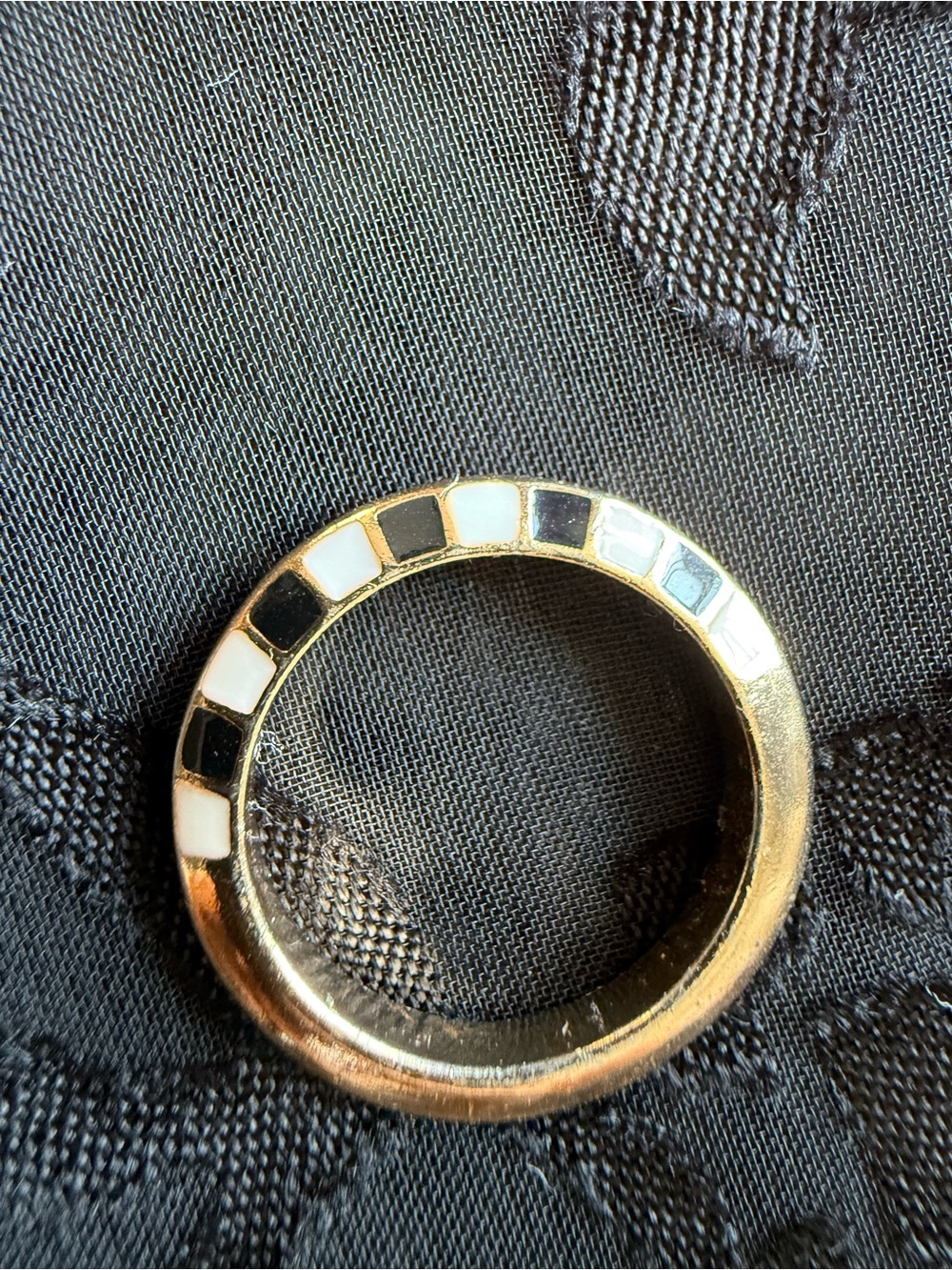 Gold-Tone Black & White Enamel Women’s Ring